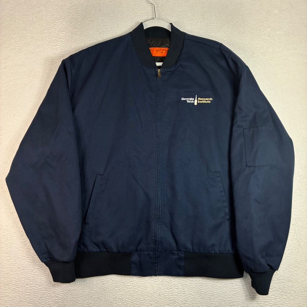 Red Kap Georgia Tech Bomber Jacket Men XL Blue Quilted JT38NV Slash Pocket Work